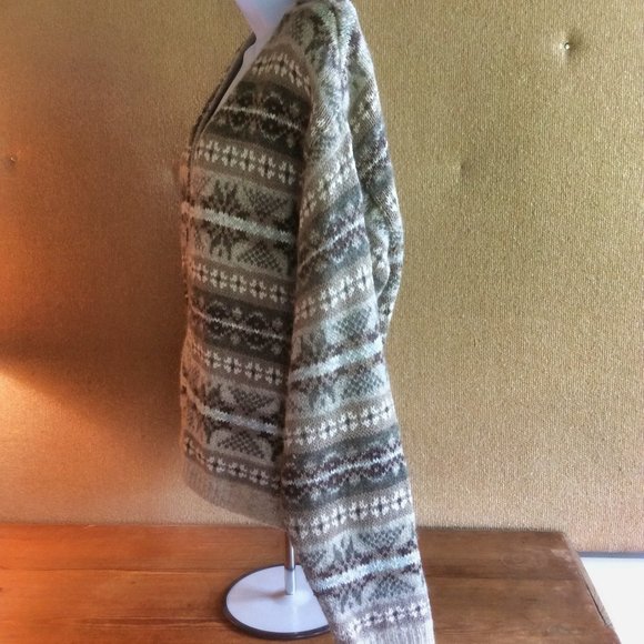 Woolrich Fair Isle Cardigan Zip Sweater Women's Size L Small Stain - Picture 3 of 6